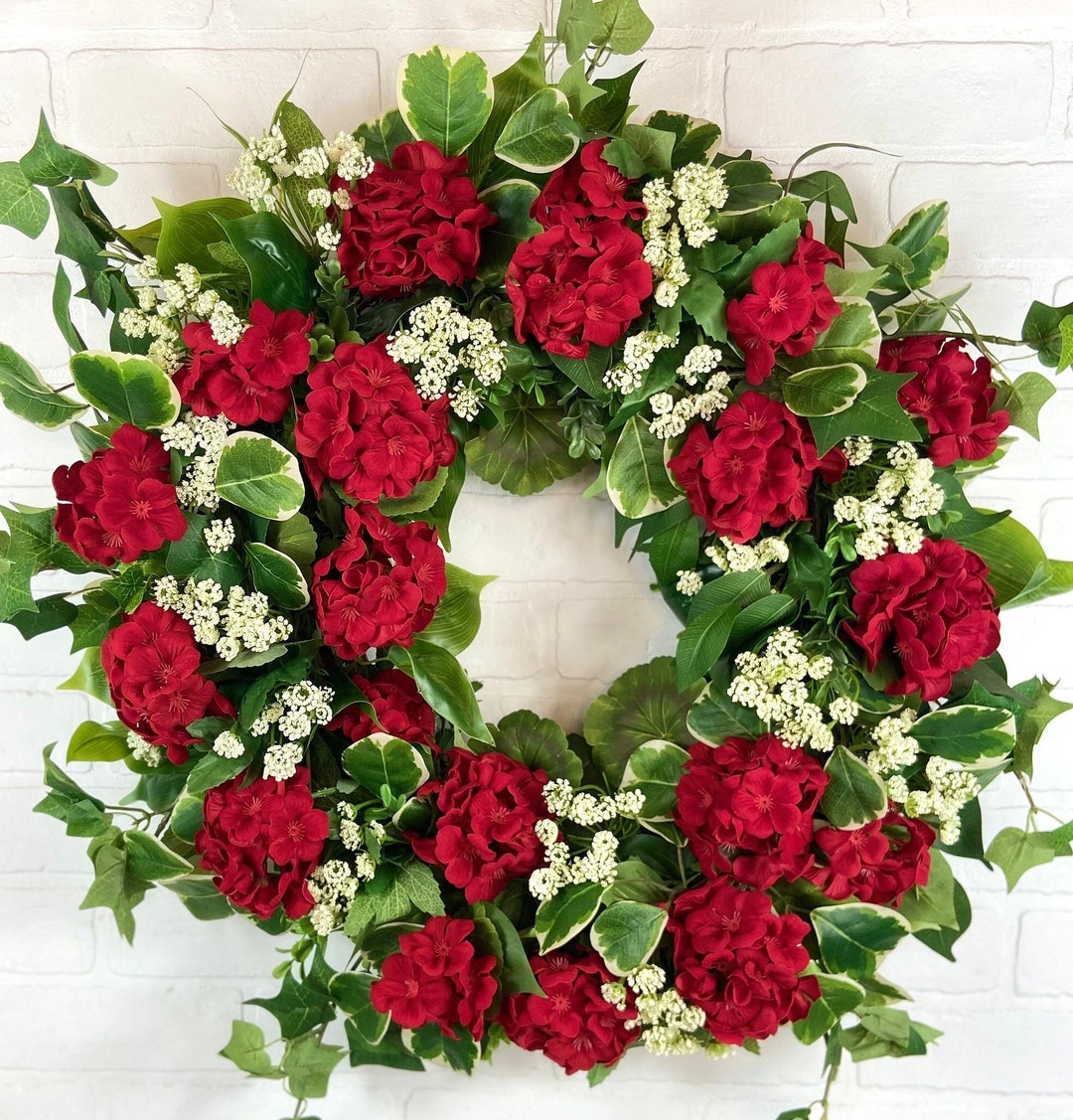 Geranium Front Summer Red Geranium Front Door Wreath,classic Spring Wreath,queen Anne ...