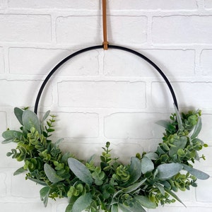 Modern Spring Eucalyptus Hoop Wreath,Minimalist Door Wreath,Modern Farmhouse Wall Decor,Neutral All Season Greenery Wreath,Boho Hoop Wreath image 9