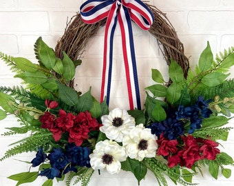 4th of July Wreath,Patriotic Front Door Wreath,Fourth of July Decor,Red White Blue,Independence Day Wreath,July 4th Decor,American Wreath