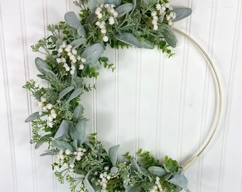 Babys Breath Hoop Wreath,Modern Farmhouse Eucalyptus Wreath,Baby’s Breath Wedding Decor,Gypsophila Wreath, Minimalist Wall Decor,Mile Marker