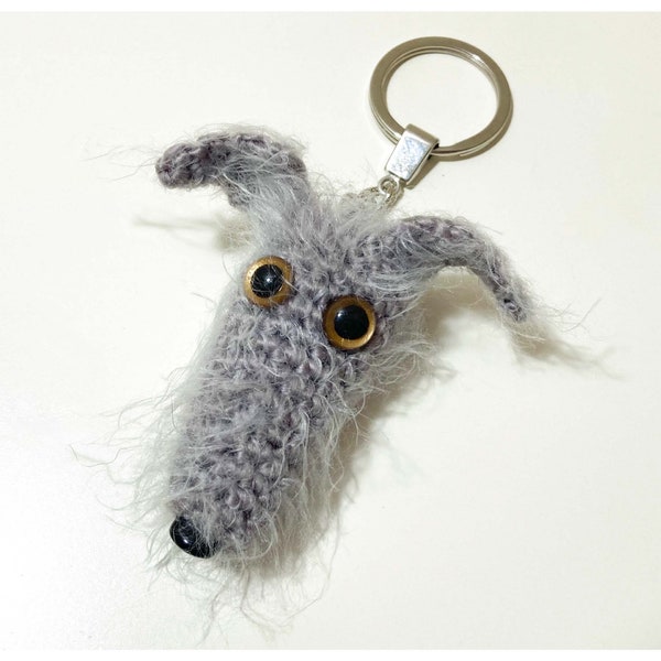 Lurcher keyring Bedlington whippet, hairy sighthound lurcher ornament handmade scruffy fuzzy grey hound dog keepsake charm gift