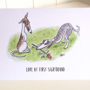 Carte de lévrier, carte de whippet, carte de lévrier, art de whippet, amour de whippet, amour de lévrier, Saint-Valentin de whippet, illustration de whippet, dessin animé