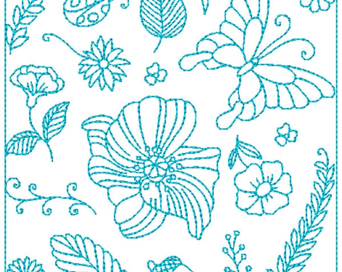 Butterfly and Flowers Blocks -- Machine Embroidery Designs -- Set of Ten