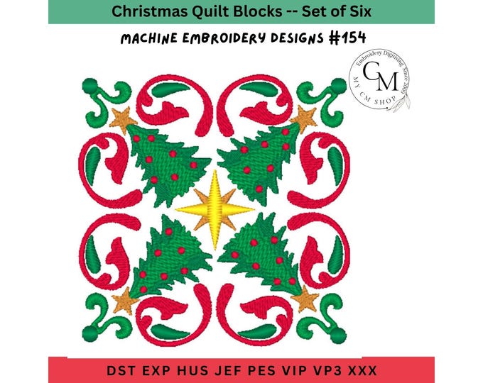 Embroidery Designs, Set of 6 Christmas Quilting Embroidery Blocks, Machine