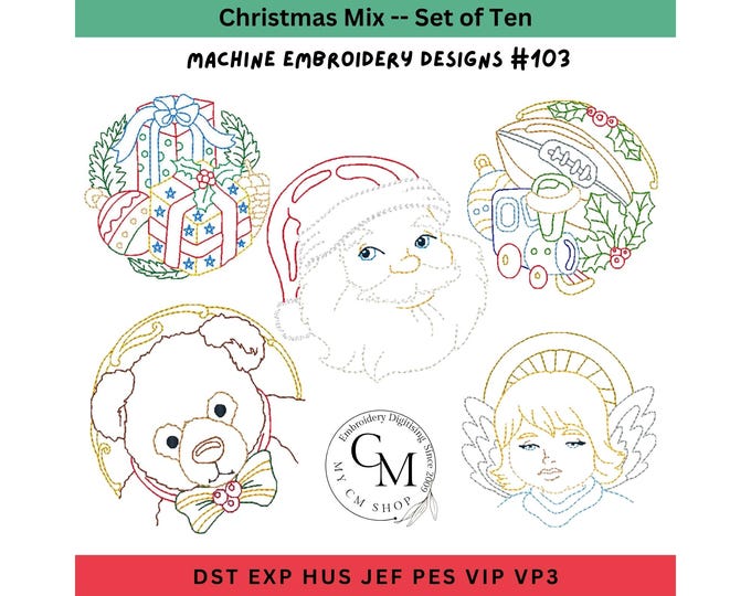 Embroidery Designs Christmas Mix, Set of 10 Machine Embroidery, Christmas Themes