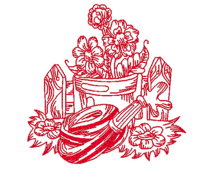 Realistic Garden Embroidery Designs, Set of 10 Redwork Embroidery for Machines, Machine Embroidery Designs