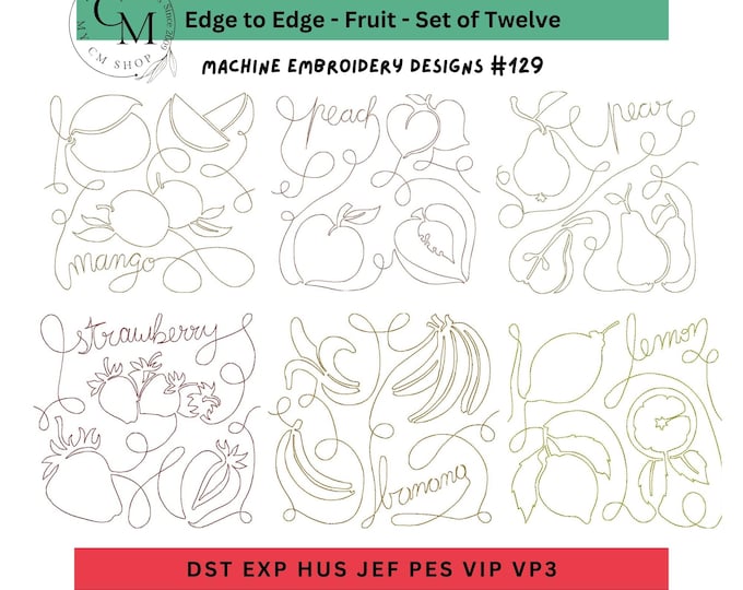 Edge to Edge Quilting -  Fruit  -  Machine Embroidery Design  Set of Twelve