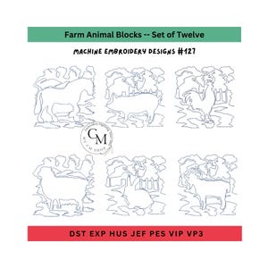 Farm Animals Continuous Line Embroidery Designs, Machine Embroidery, Farm Animals Designs