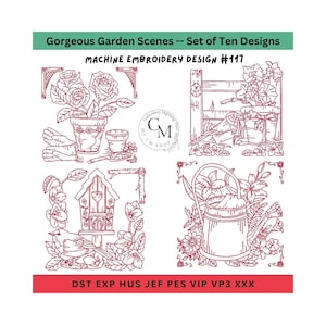 Gorgeous Garden Scenes Embroidery Designs, Machine Embroidery, Garden Designs