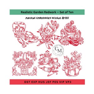 Realistic Garden Embroidery Designs,Machine Embroidery, Garden Designs