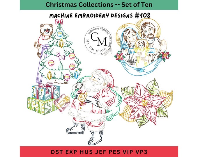 Christmas Collections, Machine Embroidery Designs, Set of Ten