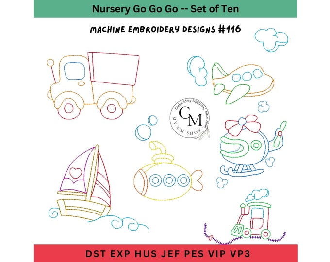 Nursery Go Go Go, Set of 10 Machine Embroidery Designs, Cute Baby
