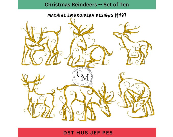 Christmas Reindeer Outline -- Machine Embroidery Designs -- Set of Ten