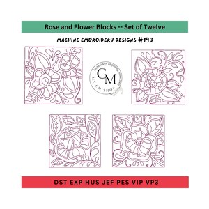 Rosen Blumen Blöcke Stickmuster, Maschinenstickerei, Rosen Block Designs