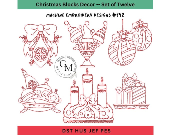 Christmas Blocks Décor Embroidery Designs -- Machine Embroidery Designs -- Set of Twelve and Two Sizes