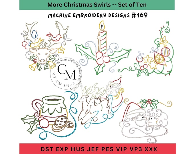 More Christmas Swirls -- Machine Embroidery Designs -- Set of Ten