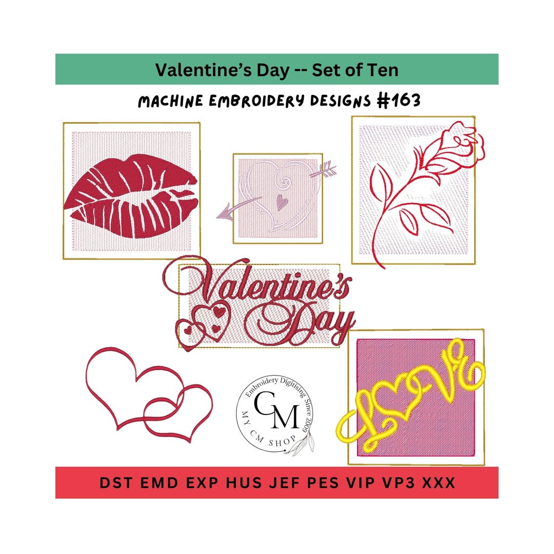 Valentines Day ~ Machine Embroidery Designs, Set of 10 - Etsy