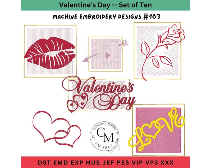 Valentines Day ~ Machine Embroidery Designs, Set of 10