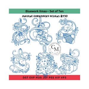 Bluework Xmas -- Machine Embroidery Designs -- Set of Ten
