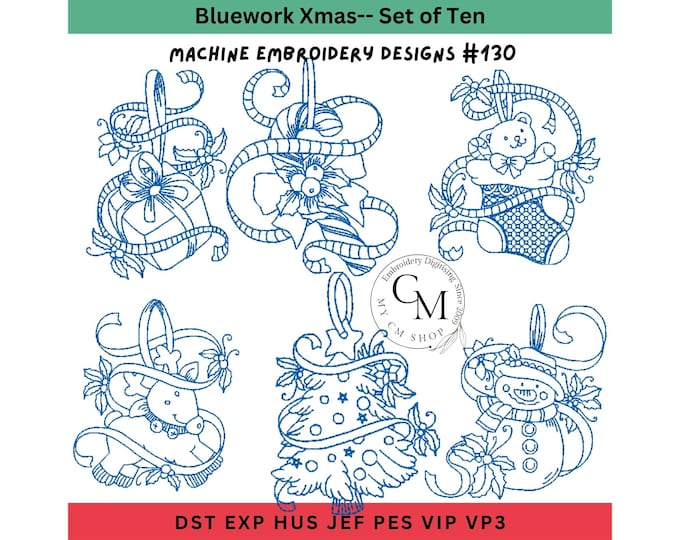 Bluework Xmas -- Machine Embroidery Designs -- Set of Ten