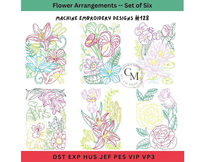 Flower Arrangements, Set of 6 Machine Embroidery Designs