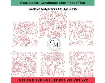 Rose Blocks -Edge to Edge Quilting -- Continuous Line -- Machine Embroidery Designs -- Set of Ten