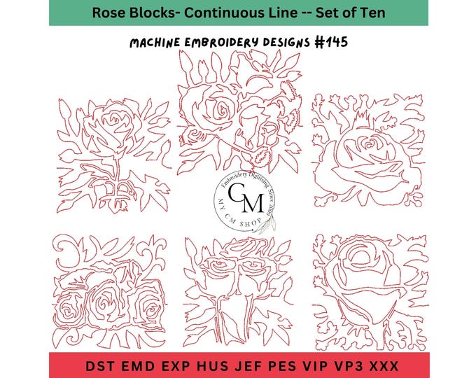 Rose Blocks - Edge to Edge Quilting -- Continuous Line -- Machine Embroidery Designs -- Set of Ten