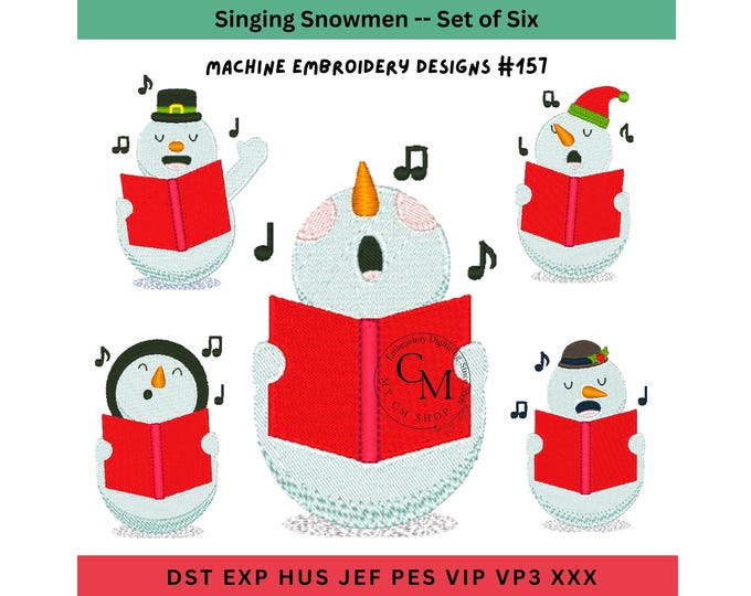 Christmas Singing Snowman Embroidery Designs, Set of 6 Christmas Embroidery, Embroidery Snowman