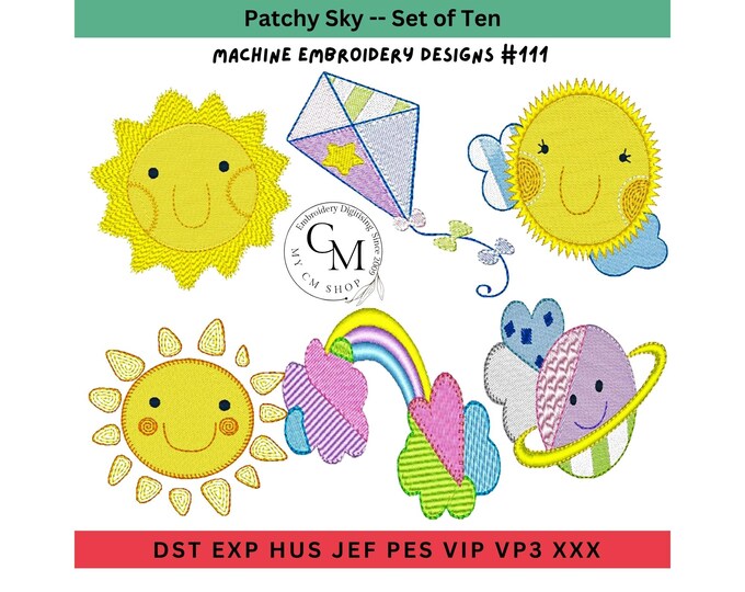 Patchy Sky Embroidery Designs, Set of 10, Machine Embroidery Design, Embroidery Designs Baby
