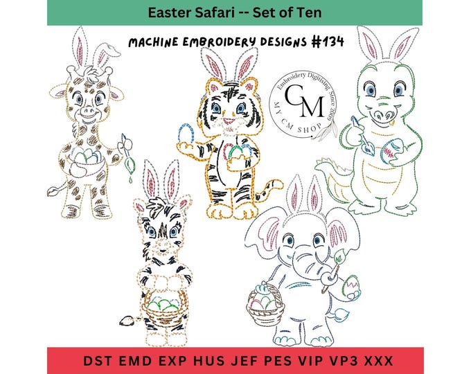 Easter Safari Friends Embroidery Designs, Set of 10 Easter Embroidery, Machine Embroidery