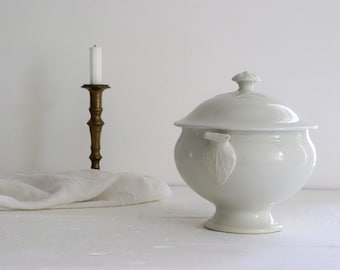 Antique french ironstone tureen. French white tureen with lid.