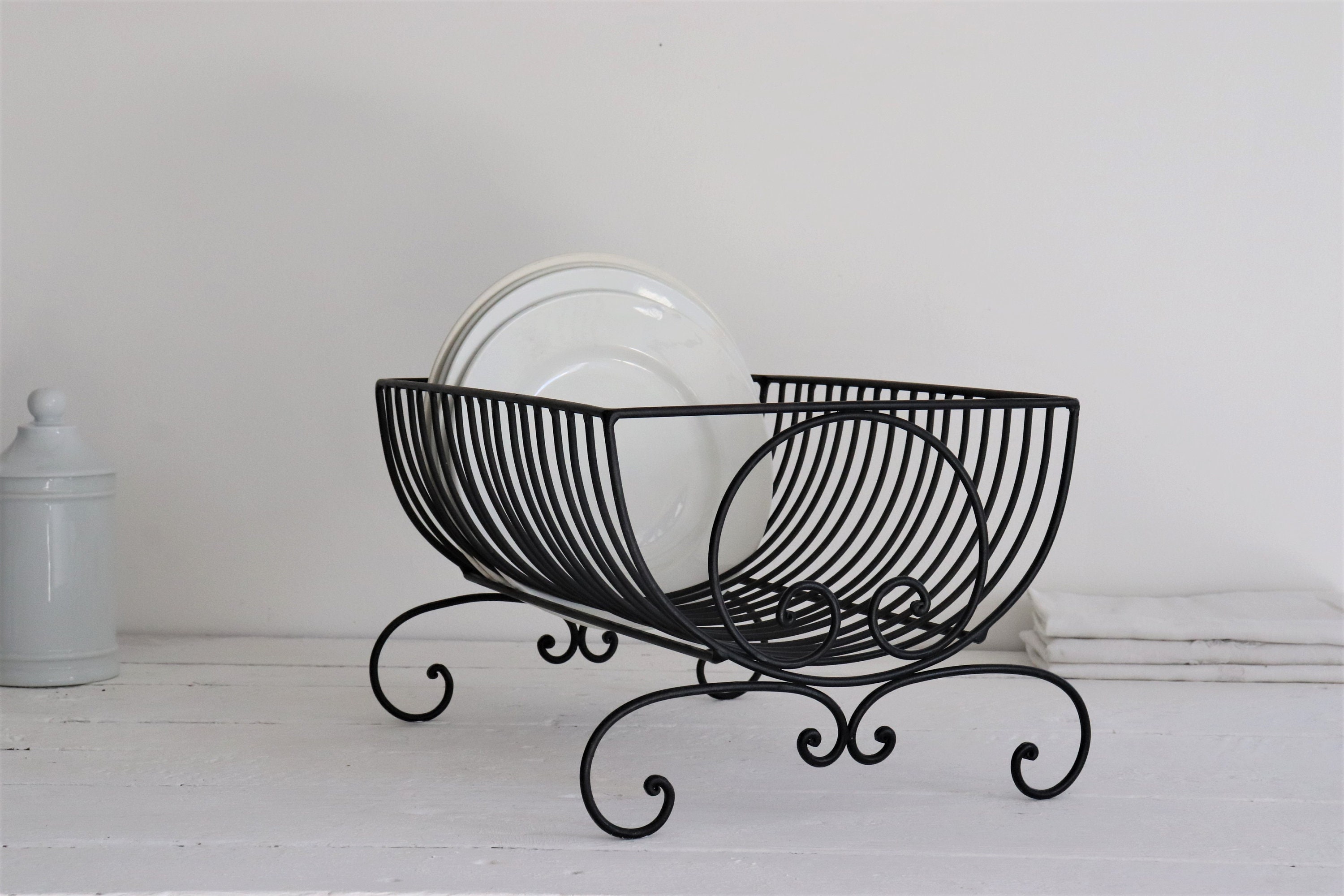 Vintage dish drying rack / metal counter top dish rack / French