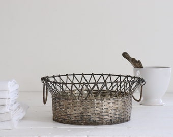 Vintage french silver plated metal basket. French wire basket with 2 handles.