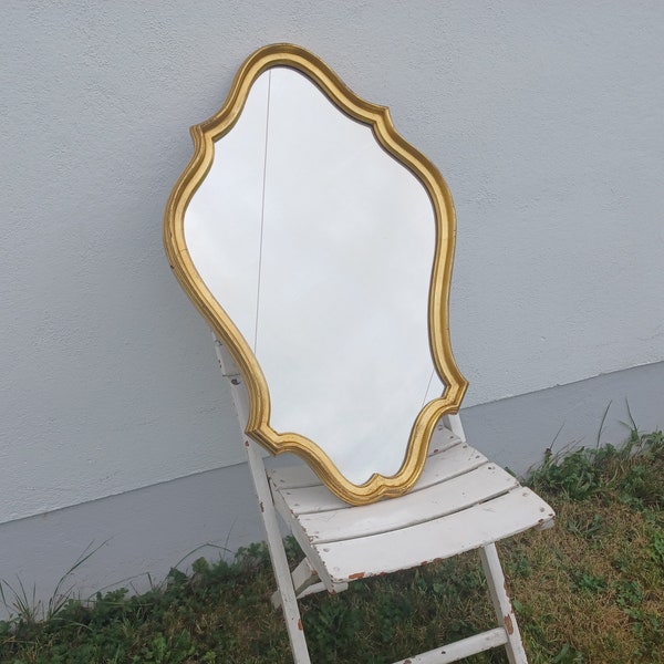 Miroir vintage style baroque cadre doré bois années 50