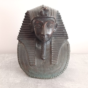 Antiguo busto de bronce del rey Tutankamón Egipto Faraón 30s
