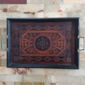 Serving tray wood Gründerzeit historicism carved flowers 19th century 1880