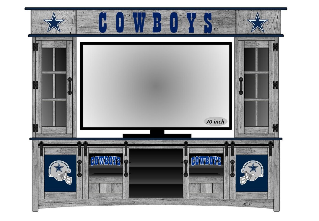 Large DALLAS COWBOYS TV Wall Unit With Sliding Barn Doors Etsy