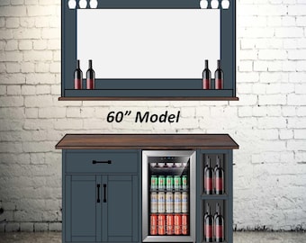 Wall Mirror (Bottle Storage & Stemware Rack) with Optional Bar Cabinet+Fridge!!!
