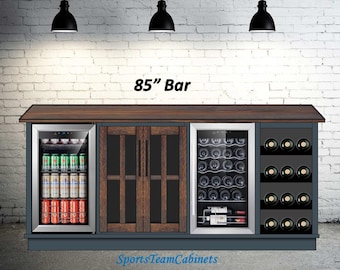 Modern/Rustic Bar Cabinets with Glass Doors (Includes FRIDGE!!!)