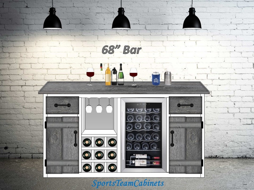 68 BARN GRAY Liquor Bar Cabinet With REFRIGERATOR - Etsy