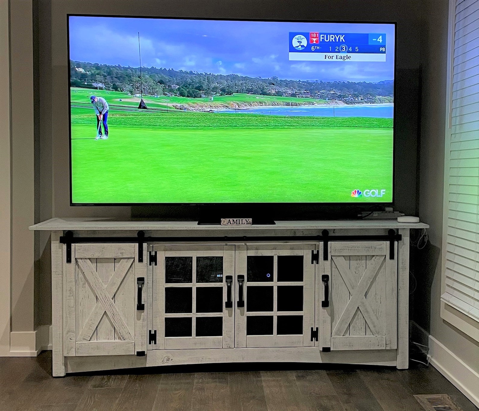 84 Rustic White TV / Wall Unit With Sliding Barn Doors Etsy