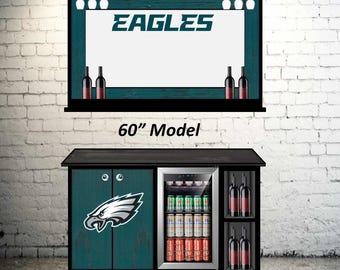 PHILADELPHIA EAGLES Wall Mirror (Bottle Storage & Stemware Rack) with Optional Bar Cabinet+Fridge!!!