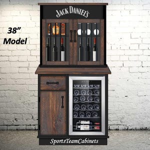 JACK DANIEL'S Tall Liquor Cabinet with Optional Lower Cabinet+Fridge
