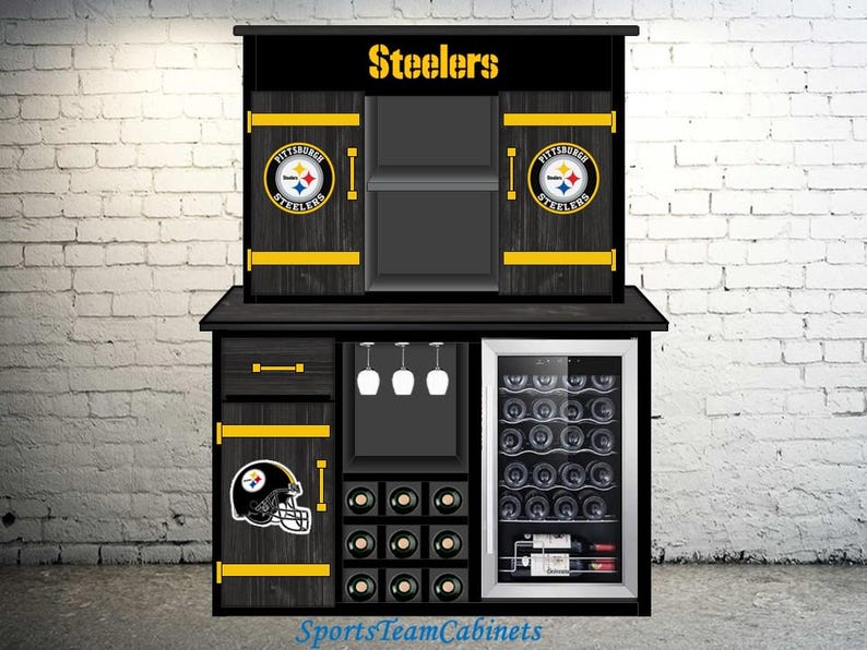 PITTSBURGH STEELERS Liquor Hutch INCLUDES Wine Cooler 2 Sizes