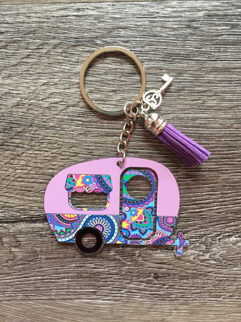 Camper Keychain Glampimg Keychain. Camper Key Fob Purple Etsy