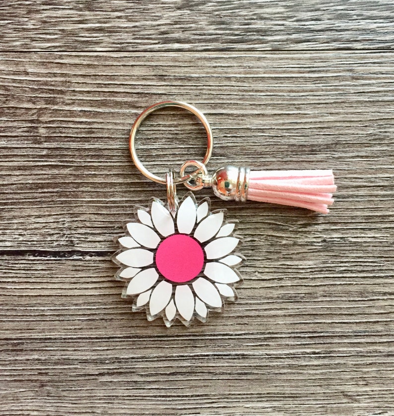 Pink Daisy Keychain Flower Key Fob Daisy Key Ring Zipper Etsy