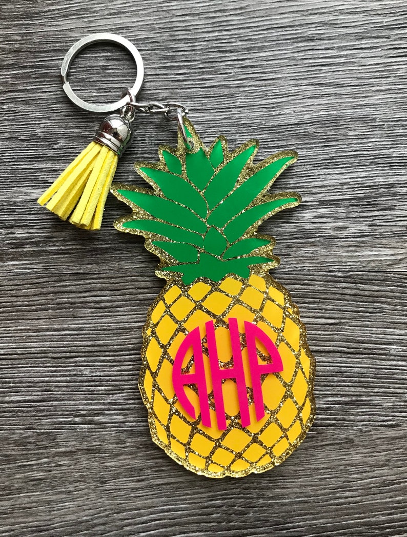 Personalized Pineapple Keychain Monogrammed Key Chain Etsy