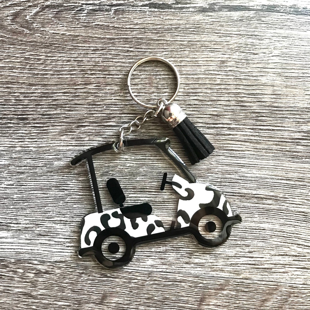 Leopard Golf Cart Keychain , Black and White Golf Cart Keychain, Golfer