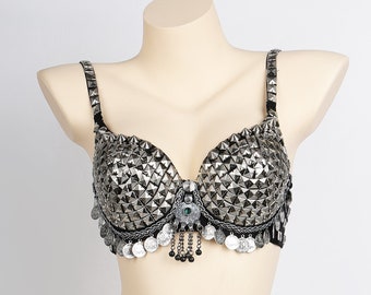 Square Metallic Studs Belly Dance Bra Coins Top