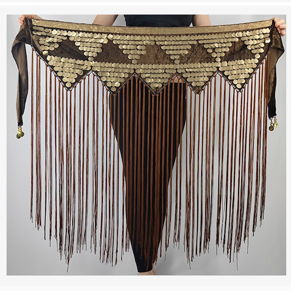 Tribal Belly Dance Hip Scarf Velvet Wraps Long Fringes Belt